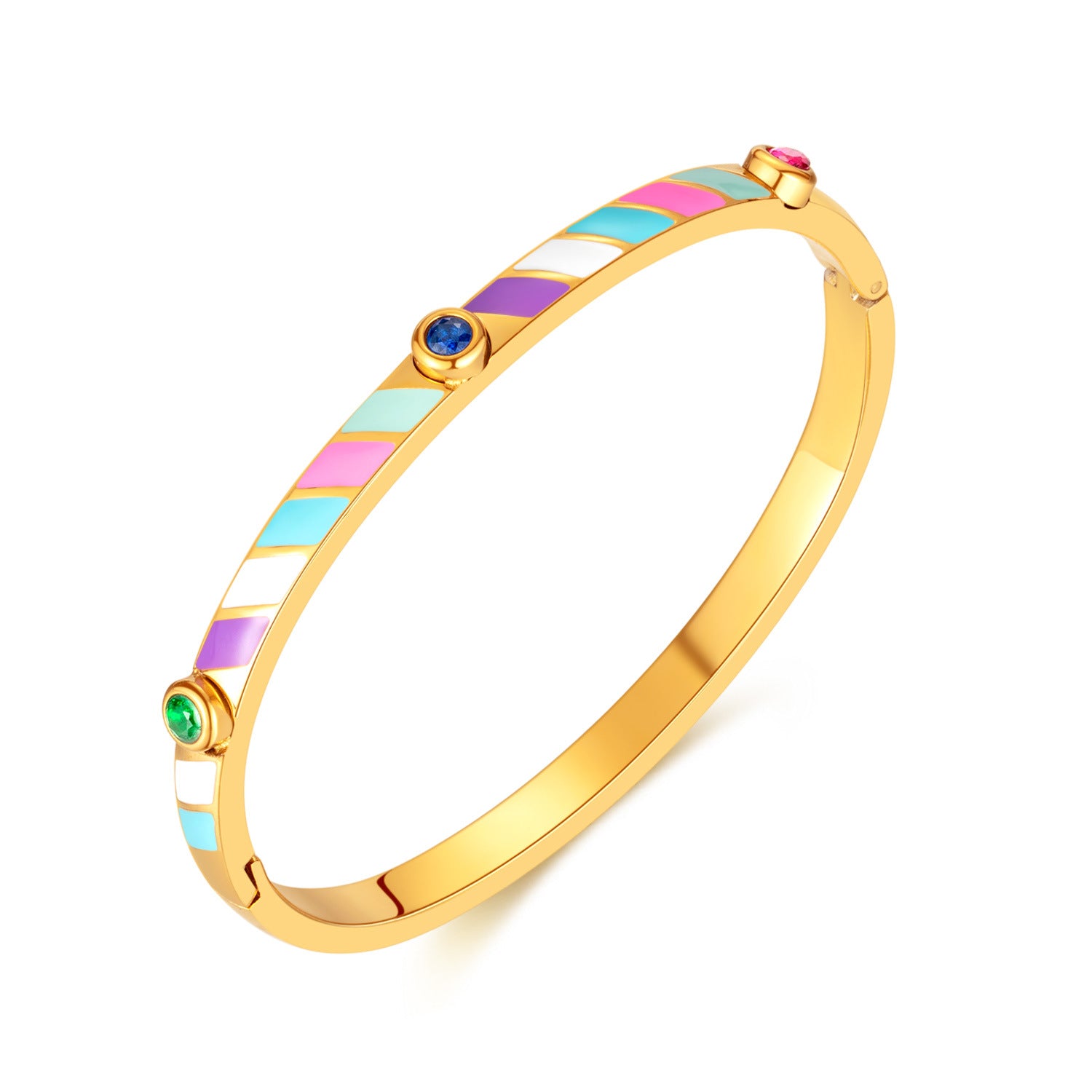 Wholesale Titanium Steel Candy Color Stripes Inlaid Zircon Stainless Steel Bracelet
